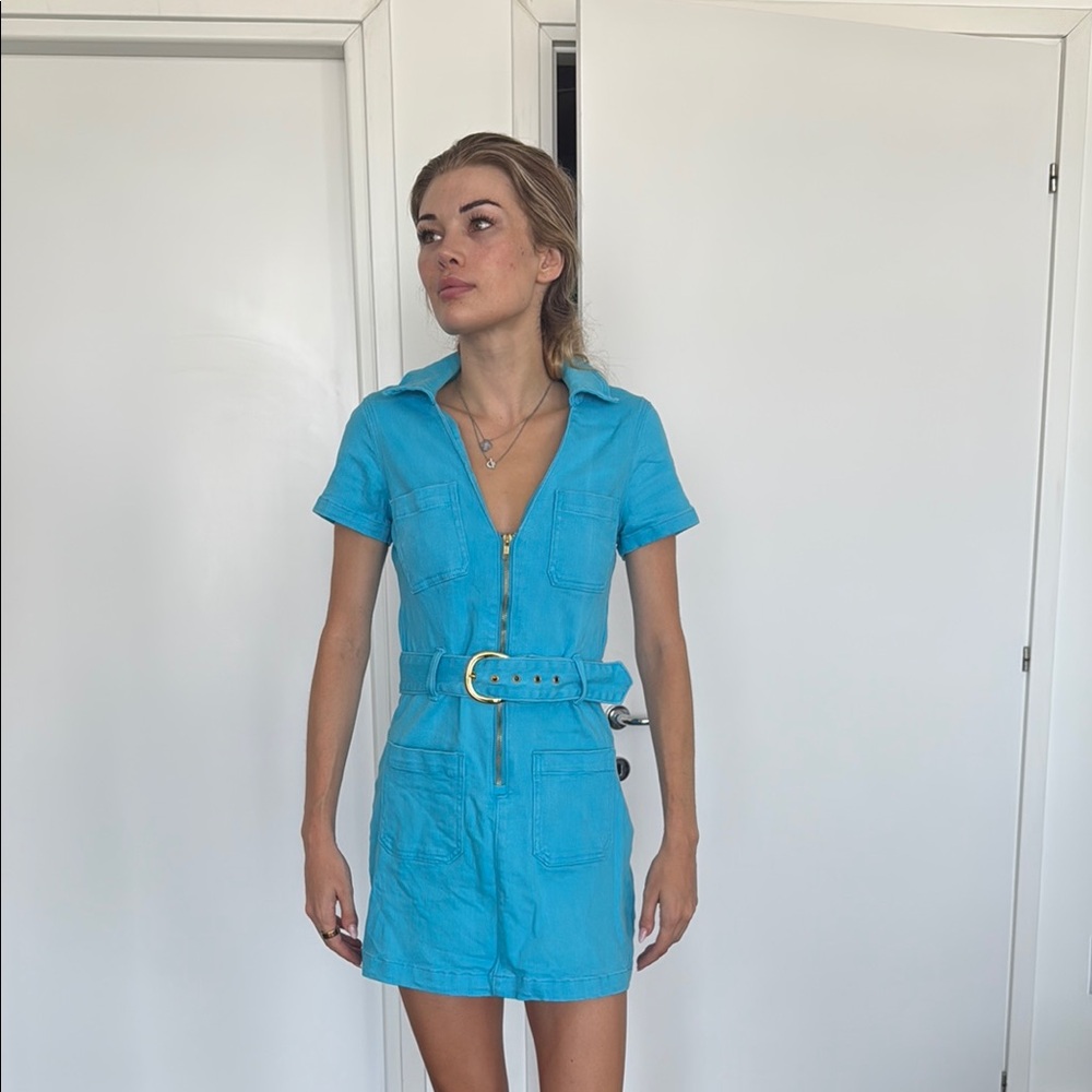 Show Me Your MuMu Blue Mini Dress Notched Collar